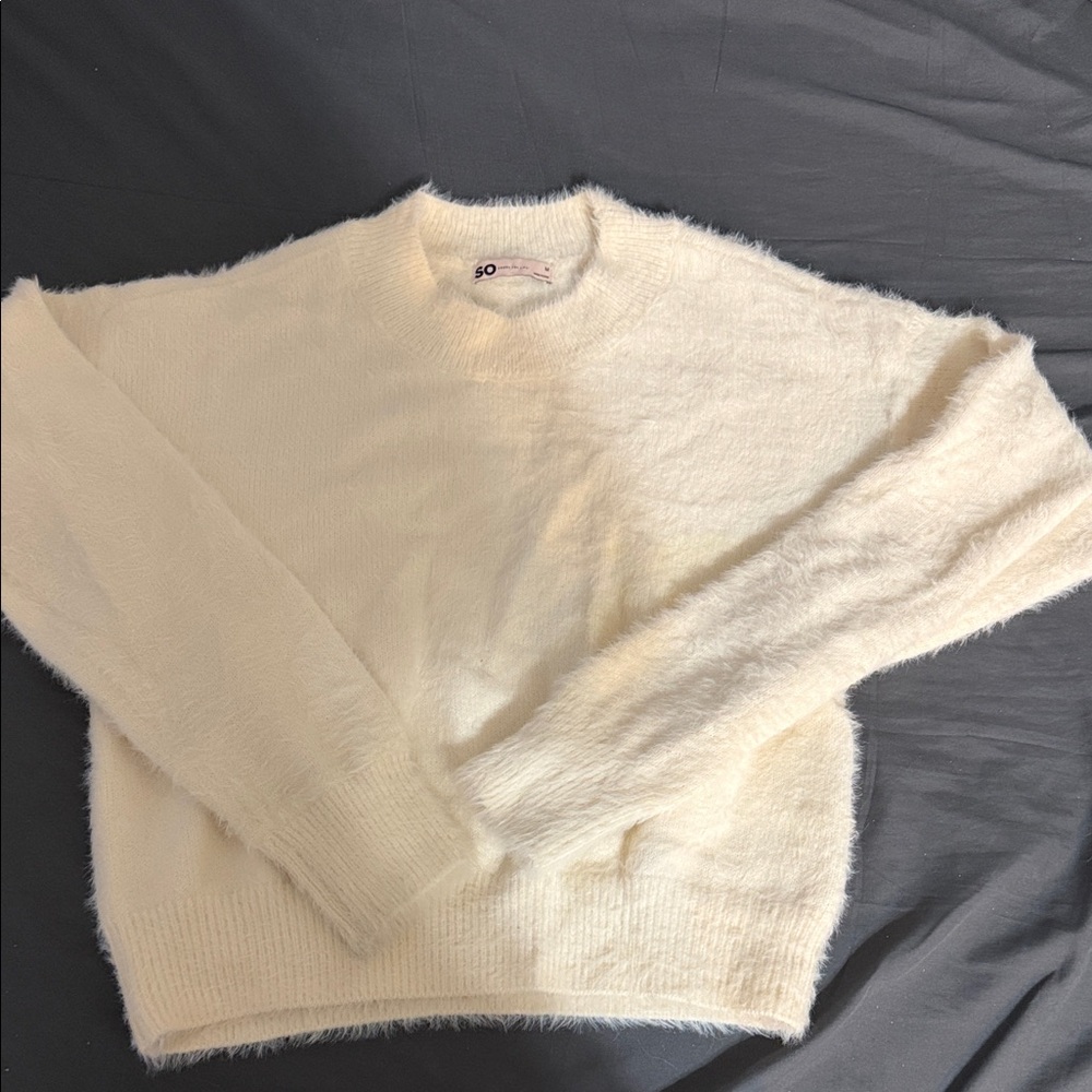 SO Fuzzy Cream Crew Neck Sweater